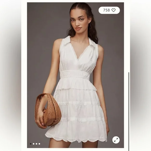 NWT Anthropologie Collared Halter Tiered Ruffled Mini Dress - Picture 1 of 11